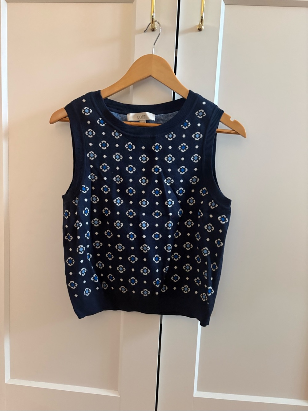LOFT Navy Floral-Patterned Sleeveless Knit Tank